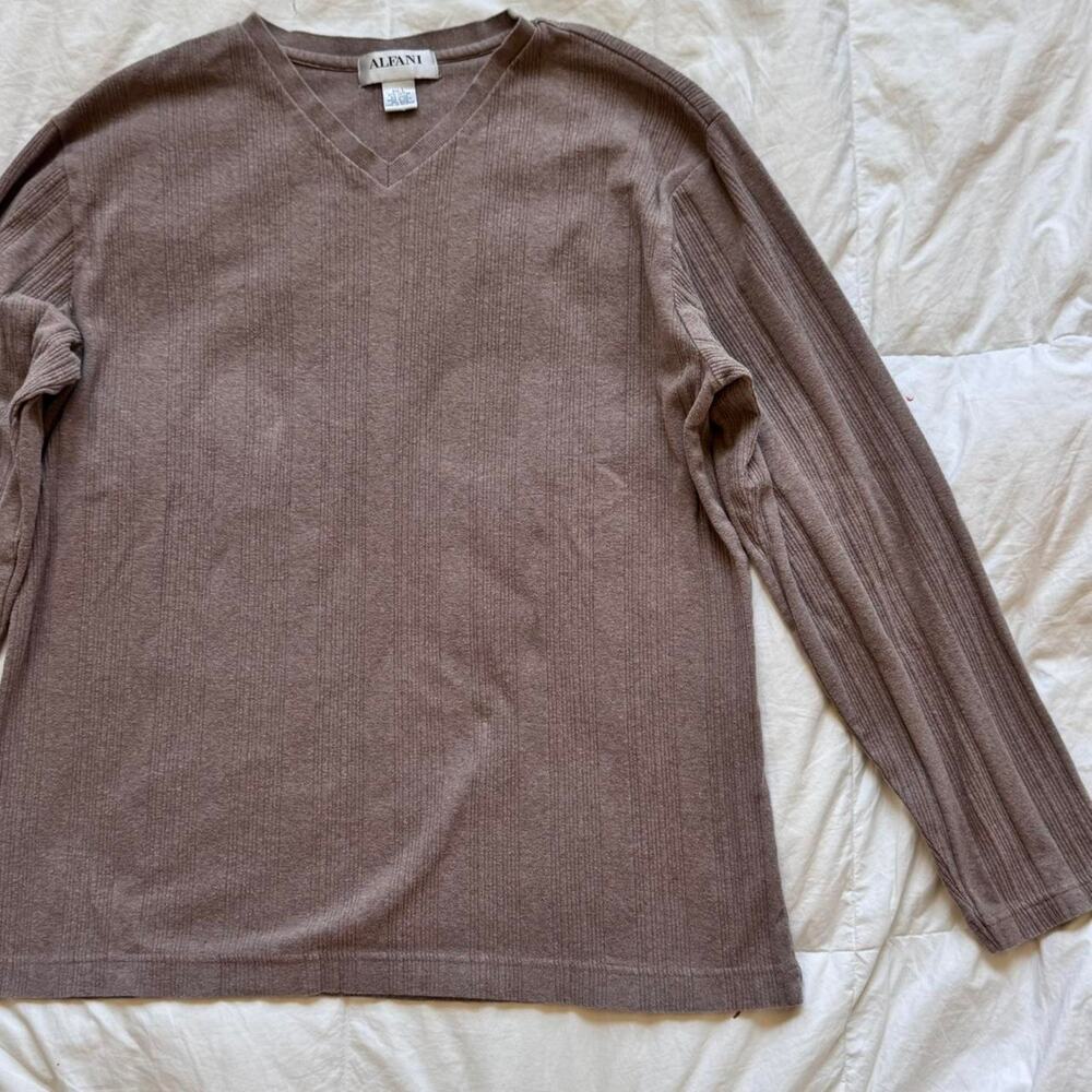 Alfani Vintage y2k 90s brown v neck sweater size L ribbed long sleeve minimalist - Picture 6 of 8